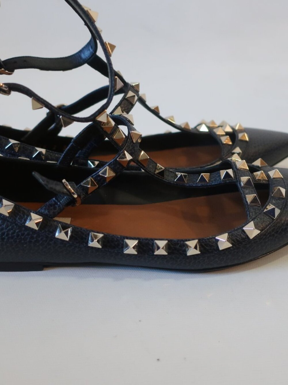 Valentino Garavani Rockstud Navy/Purple Pebbled Leather Ballet Flats 39/ US 9 - Picture 10 of 13